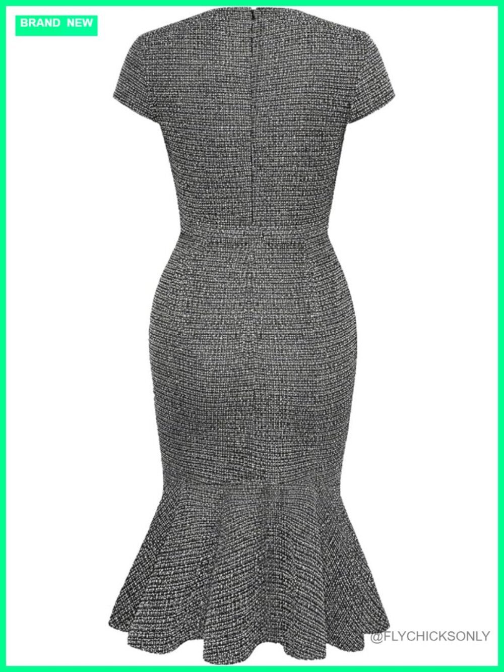 Elegant Cap Sleeve Fishtail Tweed Cocktail Bodycon Dress
